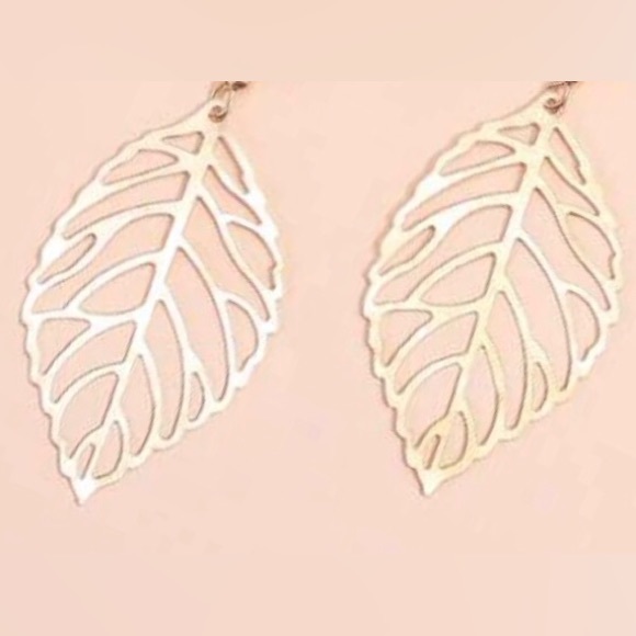 “Autumn” Fall Gold Lasercut Cut-out Hollow Leaf Leaves Nature Boho Hippie Dangle - Picture 8 of 16